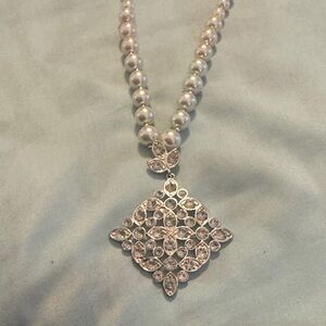 Napier Silver Pearl Necklace with Crystal Pendant